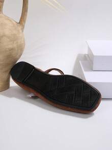 New Spring/Autumn Women's French Style Flat Mary Jane Shoes, Strap Patchwork Design, Versatile - Coffee Brown - View 8