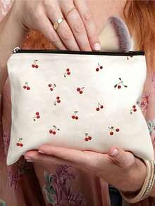 轻便樱桃蝴蝶结化妆包 - 时尚樱桃蝴蝶结印花化妆包，轻便拉链化妆袋，旅行洗漱收纳包，多功能洗漱包，无香型，男女通用，不防水，化妆品收纳袋，迷你化妆包，旅行化妆箱，化妆刷收纳袋 - 彩色 - 查看 2