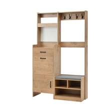 Wardrobe Set, Wall-Mounted Wardrobe, Hallway Wardrobe Set With Shoe Bench, Wardrobe Set With 4 Coat Hooks, 1 Drawer And 2 Doors, Natural, W108.5 X D35 X H180 Cm - White - View 9