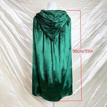 1pc Deep Green Velvet Hooded Cloak, Suitable For Halloween, Christmas Parties, And Wizard/Elf Costume Carnivals - Dark Green - View 4