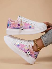 26 Latest Football Lace-Up Thick Sole Camouflage Graffiti Couple Casual Sneakers, Fashion Versatile Sports Shoes - Pink - View 2