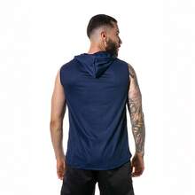 Alpha Men's Tank Top With Hood For Gym, Workout, Weightlifting - Navy Blue - View 2