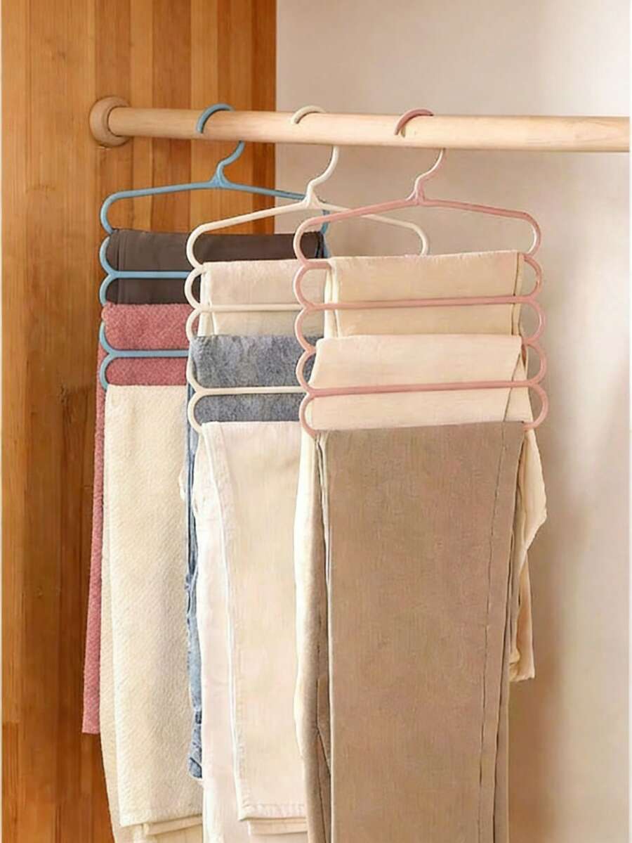 1个耐用塑料五层悬挂式衣架，承重力强，防滑，节省空间，结构稳固，易于悬挂，透气，不易变形，可重复使用 - 多功能裤子/围巾/领带收纳架，适合学生、租房者、小户型居住者、时尚爱好者、衣柜、壁橱、宿舍、公寓等场所。 - 彩色 - 查看 1