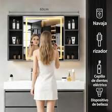 CYPNGenérico Espejo para Baño con Gabinete y Luz LED Botiquín de Pared con 3 Colores de Iluminación Regulable Armario de Almacenamiento para Baño Moderno 40x60cm NegroFashion - blanco - Ver 6
