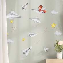 1pc Paper Airplane Wall Stickers, Self-Adhesive Paper, Suitable For Home Decoration, Room Decoration, Wall Decoration, Living Room And Bedroom Decoration, PVC Material, Waterproof And Removable - Multicolor - View 2