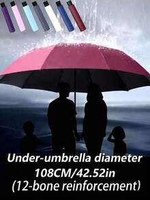 这款特大号12骨黑色折叠伞防风防水，是商务旅行者的理想之选。晴天雨天均可使用。这款雨伞采用加固防风设计、铝合金伞杆和黑色伞面，轻便耐用。