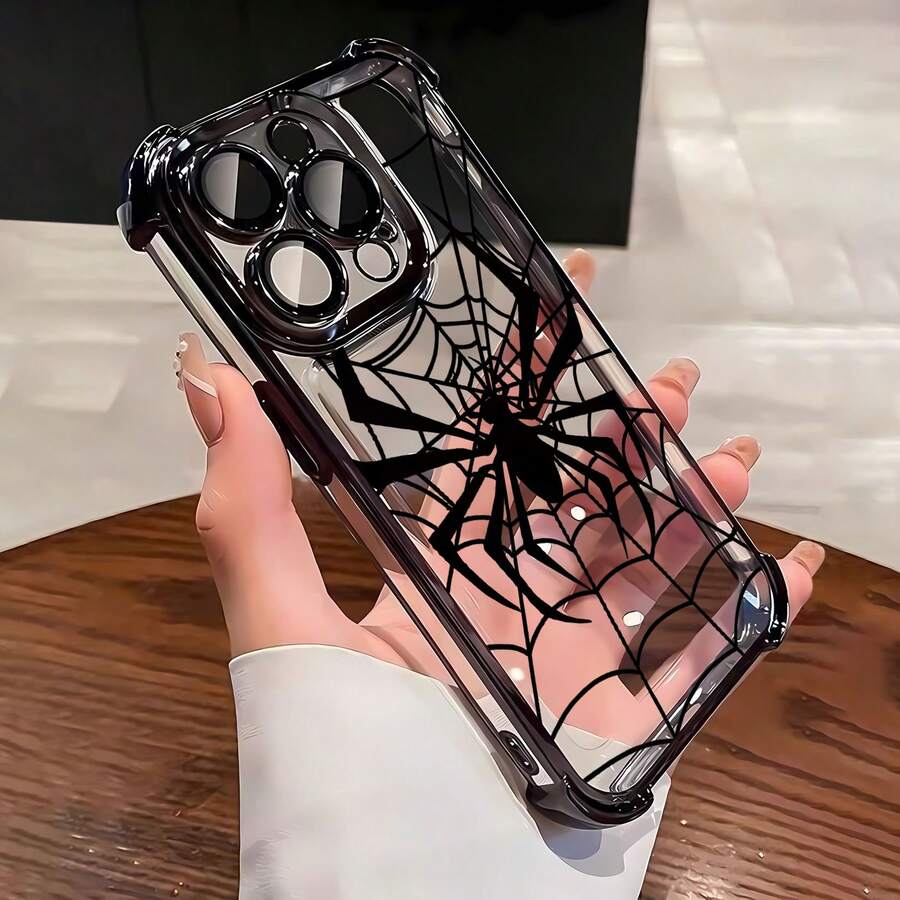 La funda para teléfono con espejo con patrón de telaraña también se puede usar como espejo y es compatible con 17, 16 Pro Max, 15 Pro Max, 13 y 12. Está hecha de TPU y brinda protección contra golpes y caídas. Es un regalo perfecto para los entusiastas de Halloween o para cualquier persona que ame los accesorios únicos, ideales para familiares y amigos u ocasiones especiales como cumpleaños y aniversarios. - Negro - Ver 1