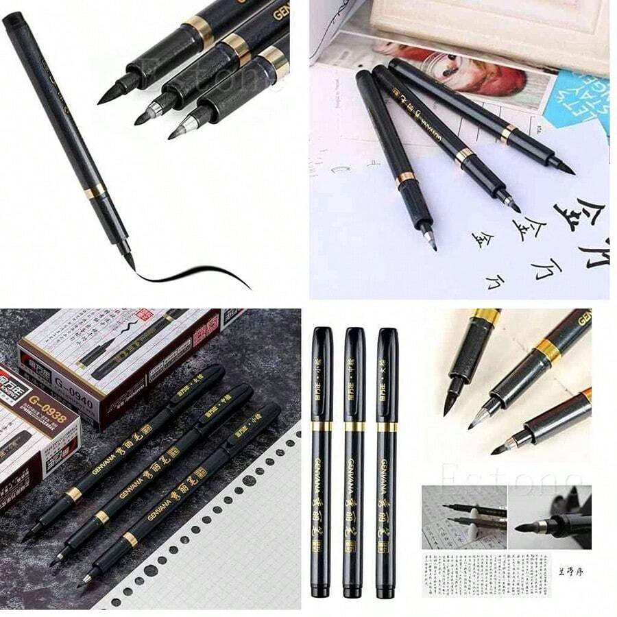 Eastbuy 3 Piezas de Plumas de Pincel para Caligrafa Chino-Japonesa Shodo, Resistente a la Descoloracin, Ligero, Ideal para Letra Manual, Invitaciones, Cmics - como se muestra en la figura - Ver 1