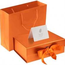 DAWNTREES Orange Gift Box with Lid for Presents,26x19x8cm,with Ribbon and Magnetic Closure - 1 unidad (paquete de 1) + naranja 26x19x8cm - Ver 2