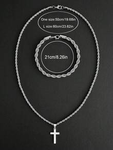 Bộ 2 món bằng thép không gỉ kiểu dáng tối giản gồm vòng tay dây xoắn và dây chuyền mặt dây chuyền hình thánh giá dây xoắn, bộ quà tặng thanh lịch dành cho bạn bè và gia đình, phù hợp cho các bữa tiệc và đeo hàng ngày. - Vòng cổ mặt dây chuyền hình chữ thập xoắn - Xem 7