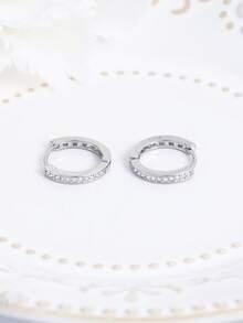 925 Sterling Silver Cubic Zirconia Hoop Earrings, Simple & Hypoallergenic Fashion Earrings For Daily Wear, Birthday Gift - Silver - View 5