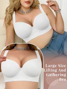 mimilemon Bra Tanpa Jahitan Berkawat Warna Putih untuk Wanita Ukuran Plus, Sederhana & Bernapas, Mengangkat & Menopang - Putih - View 4