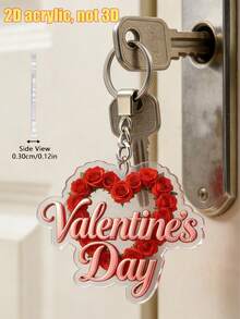 1pc 2D Rose Heart Keychain, Bag Charm, Valentine's Rose Heart Keyring, Phone Charm, Car Pendant, Fashionable Transparent Accessory, Unisex, Suitable For Daily Use, Valentine's Gift, Party Favor