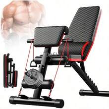 Ejercicio Multifuncional Ajustable con Banda de Resistencia y Almohadilla de Soporte de Mancuernas, Banco Pesas Multiposiciones Plegable para Entrenamiento en Casa, Gimnasio, Levantamiento de Pesas, Ejercicio y Entrenamiento de Cuerpo Completo - por defecto - Ver 2