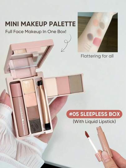 JUDYDOLL 迷你彩妆盘、紧凑型眼影盘、彩妆组合盘、睫毛膏、旅行和日常使用、哑光、荧光笔、眉粉、轮廓