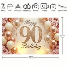 1 tấm vải phông nền trang trí sinh nhật lần thứ 90, được trang trí với số 90, hoa hồng và bóng bay, hoàn hảo cho trang trí tiệc sinh nhật lần thứ 90, các dịp lễ kỷ niệm, trang trí bàn bánh sinh nhật, lý tưởng làm quà tặng sinh nhật cho cha mẹ và người lớn tuổi. - Nhiều màu - Xem 8