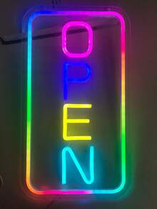 1 Peça Letreiro de Néon de Carta Aberta Multicolorido, Luz de LED Brilhante Alimentada por USB - Decoração para Boate, Caverna do Homem, Salão de Unhas, Bar, Hotel, Cafeteria, Loja, Presente Perfeito para Aniversário e Feriados - luz policromática - Visão 4