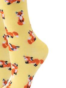 1双女士魅力秋季狐狸主题（卡通狐狸图案）卡通印花撞色吸汗防臭柔软舒适新奇有趣的船袜，送给女性/母亲/女儿/祖母/妻子/女友/野生动物爱好者的趣味礼物，适合生日/秋季郊游/万圣节/圣诞节/日常穿着，舒适的秋冬休闲袜，可搭配其他服装。 - 彩色 - 查看 5