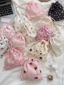 1 套 - 1 个可爱图案抽绳收纳袋 + 1 个柔软布料洗衣/化妆品/首饰/纸巾/卫生巾/零钱包旅行收纳袋 - 彩色 - 查看 4