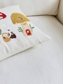 1pc Easter Bunny & Mushroom Embroidered Decorative Pillow Cover, Suitable For Indoor Decor, Spring/Summer Decorative Pillowcase, Pillow Insert Not Included - Multicolor - View 9