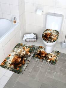 1pc/3pcs Spring Countryside Style Sunflower And Cow Pattern Bathroom Mat, Machine Washable 1200g/㎡ Polyester Fiber Decorative Floor Mat, 10mm Thick, TPR Anti-Slip Bottom, Soft & Absorbent, Foldable & Easy Care, Suitable For Bathroom, Shower, Toilet, Living Room, Entryway, Home Decor, Holiday Gift - Multicolor - View 5