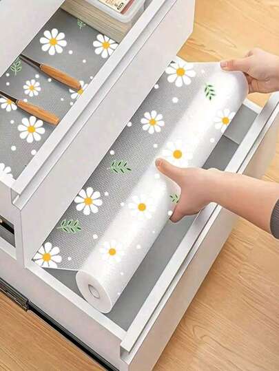 1 Roll Plastic Wear-Resistant Waterproof Anti-Slip Drawer Liner, Patterned Design, Moisture-Proof And Dust-Proof, Suitable For Kitchen Cabinets, Tabletops, Refrigerator Liners