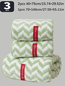 3条装珊瑚绒条纹吸水浴巾/洗脸巾，柔软速干珊瑚绒面巾，超强吸水超细纤维，适用于浴室、酒店、健身房、旅行、礼品、沙龙、运动、户外、海滩、学校、返校季、旅行配件、家居用品、毛巾、护肤 - 薄荷綠 - 查看 4