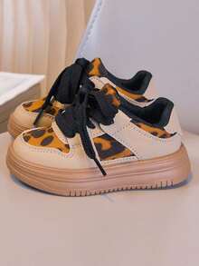 1 Pair Unisex Leopard Print Style Low-Top Sneakers, Soft Sole Non-Slip Casual Shoes, Fashion Versatile Children Canvas Shoes, Suitable For All Seasons - Khaki - View 7