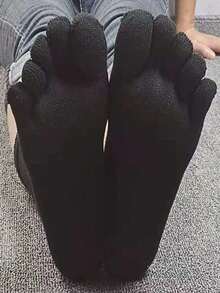 男士棉混纺中筒五趾袜，黑灰色，直筒剪裁，四季皆宜 - 彩色 - 查看 3