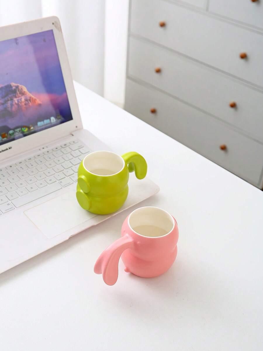 1pc Ceramic Latte Coffee Cup, High-Quality Cute Couple Water Mug, Rabbit Ear Design, Milk Malt Breakfast Cup, Creative 320ml Office Mug, Rustic Ceramic Cup - Multicolor - View 1