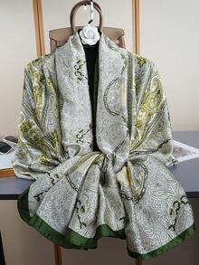 1pc Fashionable Printed Headscarf, Luxury Sun-Shading Scarf 85*180CM, Women's Outdoor Shawl, Popular Silk Scarf, All-Season Windproof Long Scarf, New Style Tubular Scarf