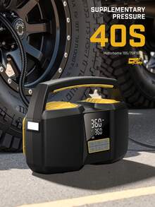 Inflador de neumáticos Carsun, compresor de aire portátil, bomba de neumáticos, cilindro doble de 25, modelo con pantalla digital de 12V-CC, tecnología mejorada (bajo nivel de ruido), 180W de alta potencia, 3 veces talla grande rápida la velocidad de inflado, apagado automático, accesorios para automóvil - adecuado para autocaravana, camión, SUV, balones deportivos y talla grande - Cableado - Ver 2