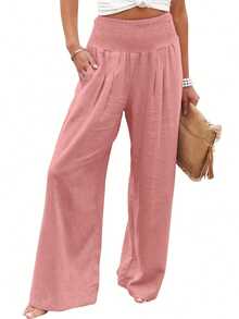 Loose High Waist Wide Leg Casual Pants For Women, New Arrival Autumn Spring - Baby Pink - View 4