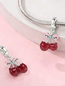 1pc Cherry Pendant Charms DIY Bead Fit Bracelet Fine Gift For Women Making Jewelry Pendant Suitable For Valentine's Day Christmas Eve, And New Year To Give To The Girl You Love