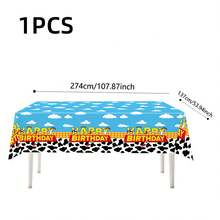 1/3 包卡通故事桌布，奶牛图案印花桌布，蓝天白云图案，奶牛主题生日派对装饰，适合激发灵感的故事主题派对装饰用品，尺寸 54 x 108 英寸 - 彩色 - 查看 5