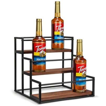 Coffee Syrup Organizer Rack 3-Tier 12 Syrup Bottles Holder Stand Shelf For Coffee Bar Kitchen Countertop Small Wine Rack For Bar Family Storage For Syrup Wine Dressing