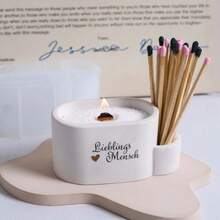 1pc Oval Silicone Mold With Matchstick Hole, DIY Candle Cup, Wax Melt, Jewelry, Resin Crafts Storage Container Mold - White - View 3