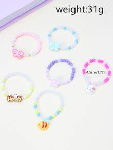 6件套可爱蝴蝶结、兔子、蝴蝶、花朵、蜜蜂串珠手链，适合女孩日常、节日、生日、派对佩戴 - 彩色 - 查看 3