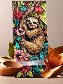 1个手工钻石画手机支架，树懒、大象、鹿、猫头鹰图案，个性化礼物，DIY工艺品，生日礼物，情人节礼物，母亲节礼物，可爱动物图案亚克力手机支架，7.08*3.17英寸通用手机支架 - 彩色 - 查看 2