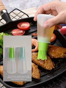 1支/2支装硅胶油刷，烧烤刷，烹饪烘焙上釉刷，便携式烧烤油瓶，厨房烘焙烧烤工具，厨房电器配件