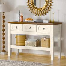 Huisuilinss Console Sofa Table With Drawers And Bottom Shelf,Entryway Table For Behind Couch Entry Foyer Hallway Storage - White - View 4