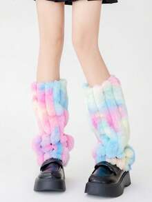 1 Pair Y2K Retro Faux Fur Fuzzy Leg Warmers, Candy Color Tie-Dye Warm Dance Subculture Gothic Style Leg Warmers - Multicolor - View 20