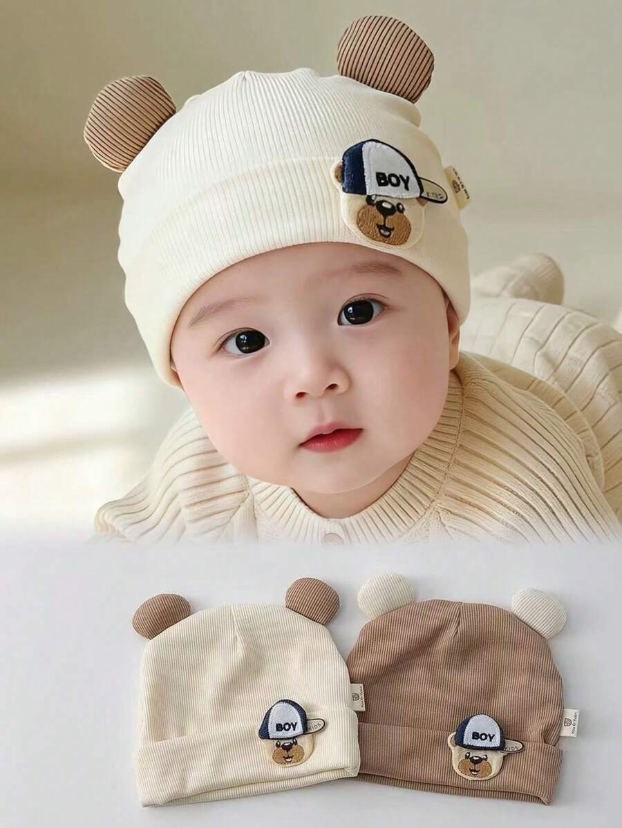 1pc Cute Bear Baby Hat, Spring/Autumn Fontanel Protection Cap, Unisex Newborn Infant Beanie 0-12 Months - Multicolor - View 1