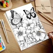 Spring Flower & Butterfly Coloring Book, Double Spiral Bound A4 Paper, Mental Health Coloring Patterns, Clear Lines, Stress Relief Designs, Art Therapy, Perfect Relaxation Gift For Parties, Christmas, Halloween
