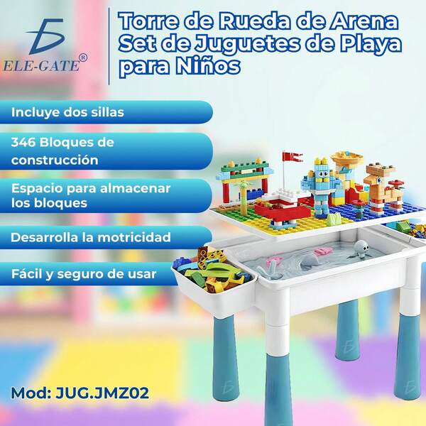 Mesa de Bloques Didáctica Incluye 346 Bloques y Dos Sillas con Respaldo en Forma de Orejas