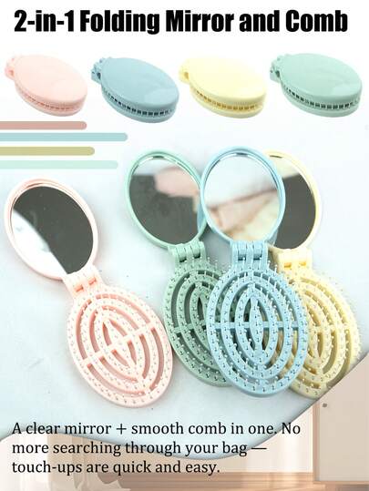 Espejo de viaje plegable, cepillos de cabello, cepillo de cabello plegable portátil, mini peine, peine compacto de tamaño de viaje con masaje para hombres y mujeres