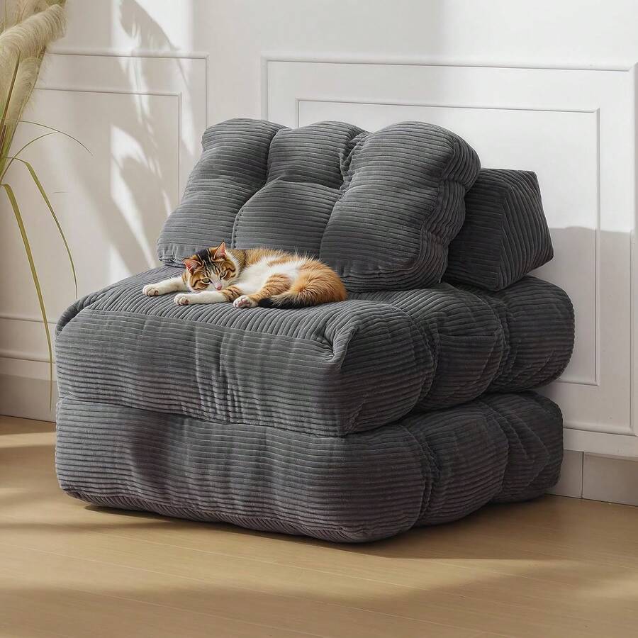 Klappbares Schlafsofa, ausziehbarer Sessel mit Kissen, faltbarer Matratze und Seitentasche, tragbares Klappbett, bequemes Bodensofa für Wohnzimmer und Schlafzimmer - Dunkelgrau - Übersicht 1
