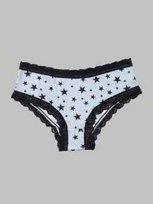 Dircho 5件套女士神秘印花三角裤套装，包含星空、蘑菇、鹿图案，黑色蕾丝边饰，柔软面料，深色调，日常舒适内衣，迷人休闲风格 - 彩色 - 查看 8