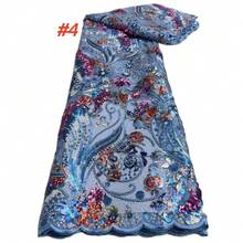 Țesătură de dantelă nigeriană franceză cu paiete, brodată de înaltă calitate, potrivită pentru rochii de mireasă, rochii de mireasă, material de cusut - Multicolor - Vizualizare 5