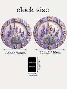 Reloj de pared de cuarzo lavanda de 10/12 pulgadas - Silencioso, funciona con pilas (pilas no incluidas), diseño plano 2D, decorado con flores de lavanda moradas y hojas verdes - Perfecto para la sala de estar, la cocina, la decoración de la habitación o como regalo, Reloj de pared de cocina | Decoración con encanto rústico | Reloj a pilas - Multicolor - Ver 6